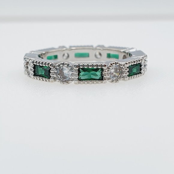 "Stackable Trendy 925 Silver Plated Green CZ Ring, FB16FA1107 - Picture 2 of 2